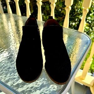 Lucky Brand black suede ankle booties.